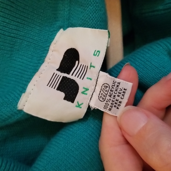 Vintage Knit Teal Blue Cowl Neck Sweater Dress Large Medium Oversized - Picture 6 of 7